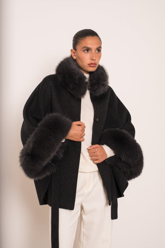 Manteau laine aux fourrures Gris 26134