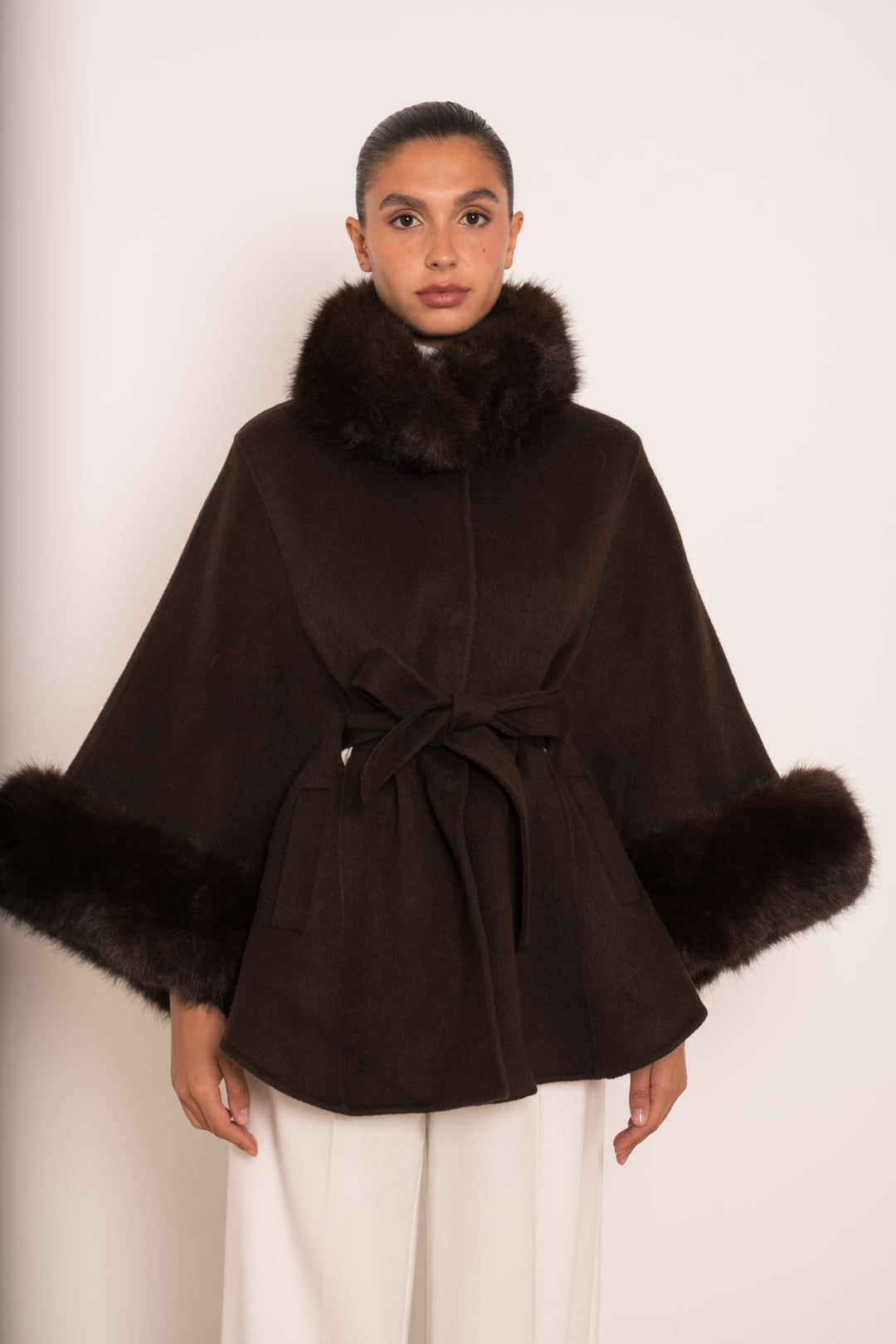 Manteau laine aux fourrures Choco 26134