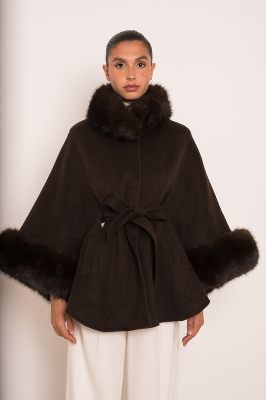 Manteau laine aux fourrures Choco 26134