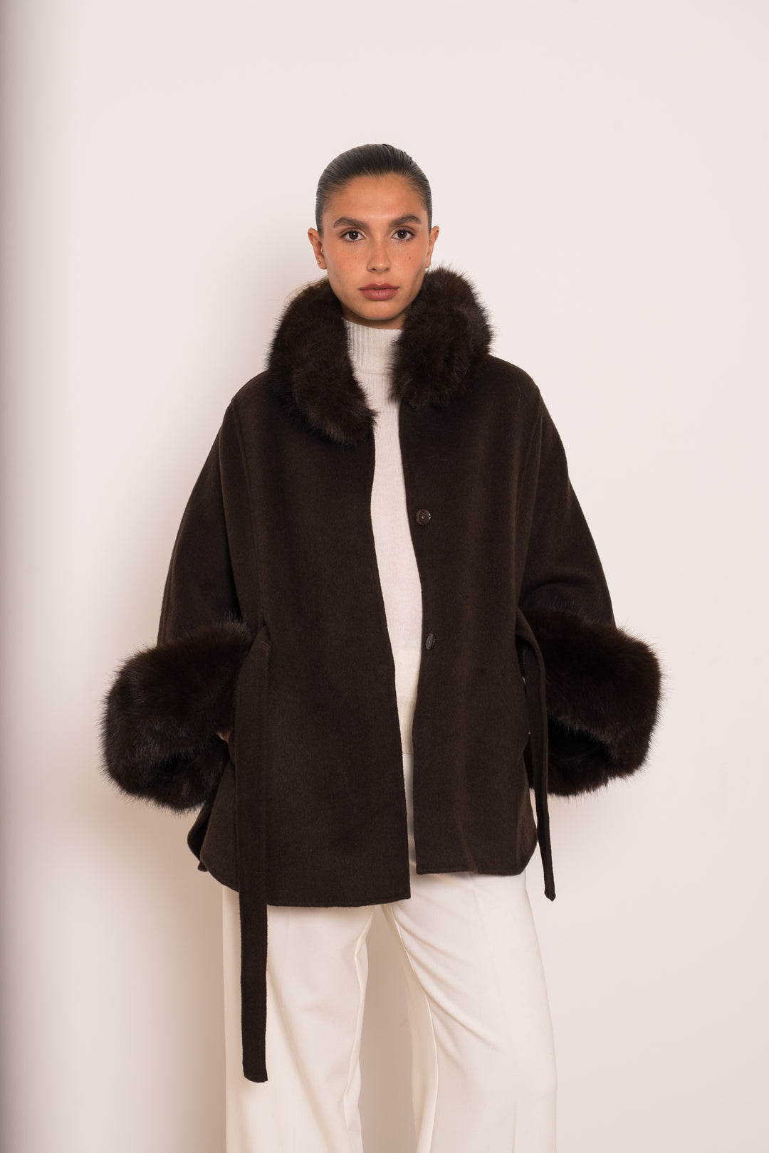 Manteau laine aux fourrures Choco 26134