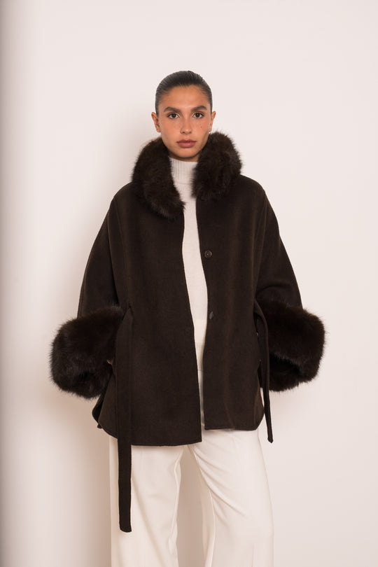 Manteau laine aux fourrures Choco 26134