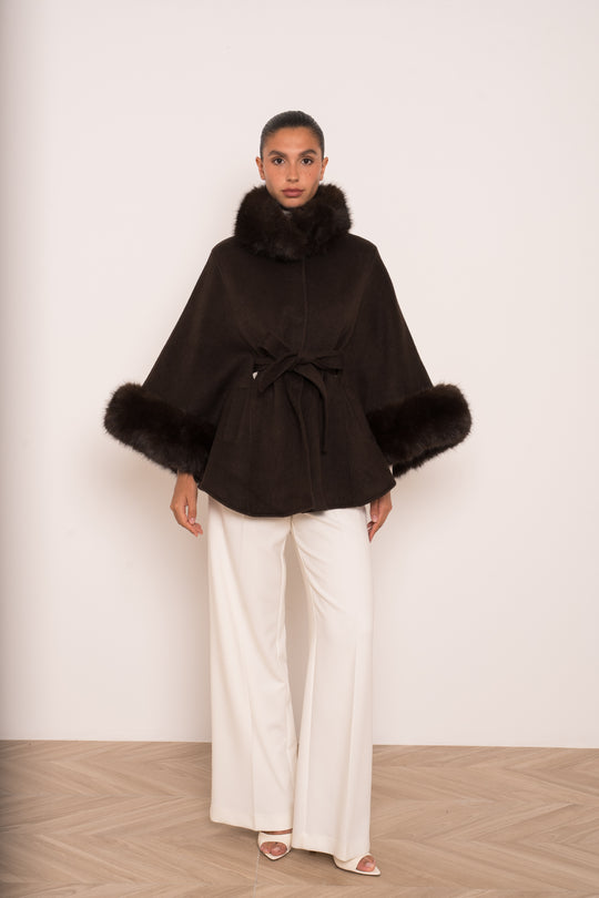 Manteau laine aux fourrures Choco 26134