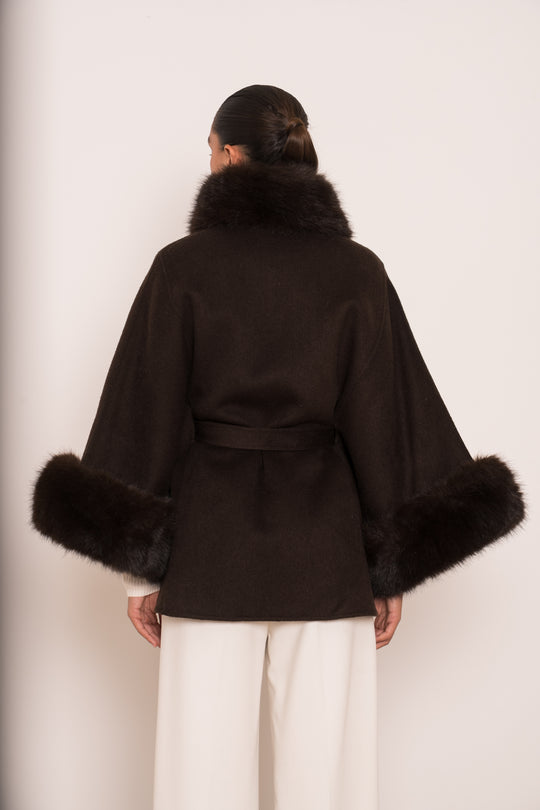 Manteau laine aux fourrures Choco 26134