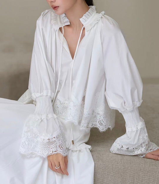 Blouse manches dentelles volant 5456