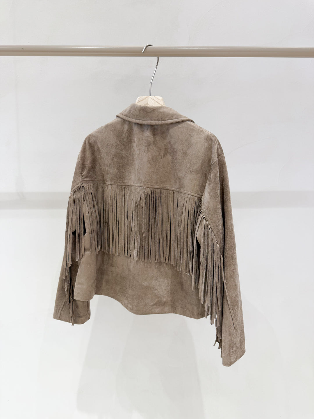 Veste effet daim franges taupe 1021