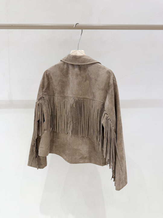 Veste effet daim franges taupe 1021