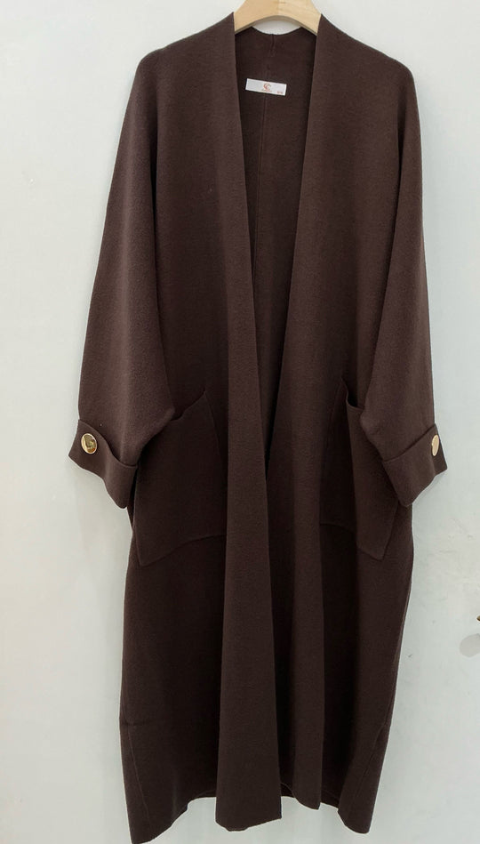 Gilet long bouton or B1713 Choco