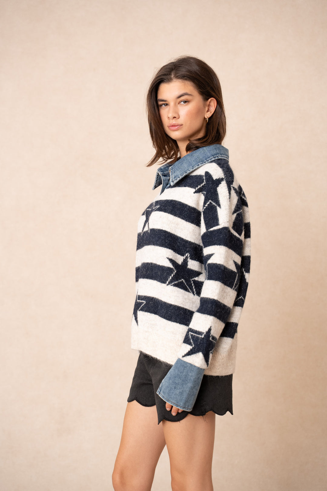 Pull étoiles jean bleu Lp013