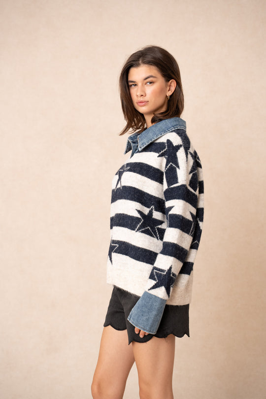 Pull étoiles jean bleu Lp013