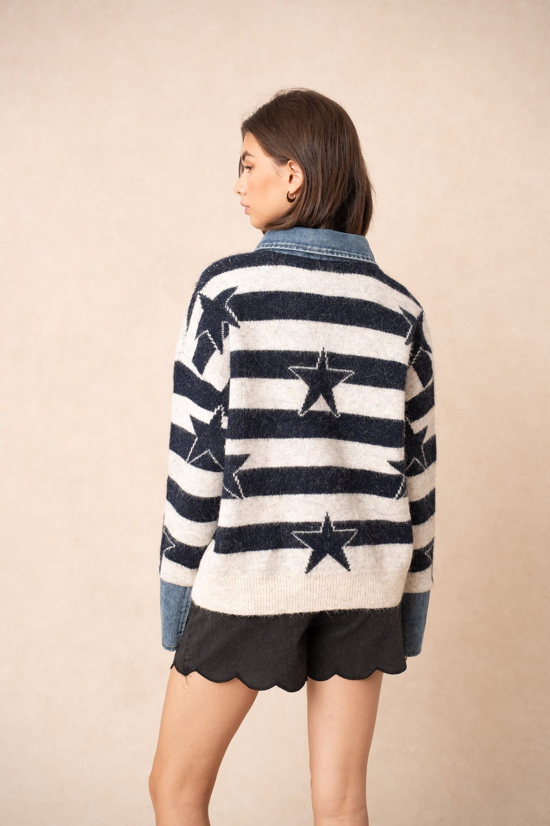 Pull étoiles jean bleu Lp013