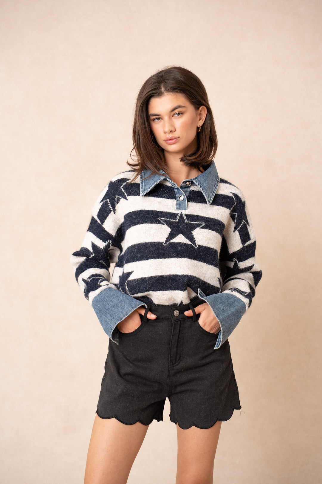 Pull étoiles jean bleu Lp013