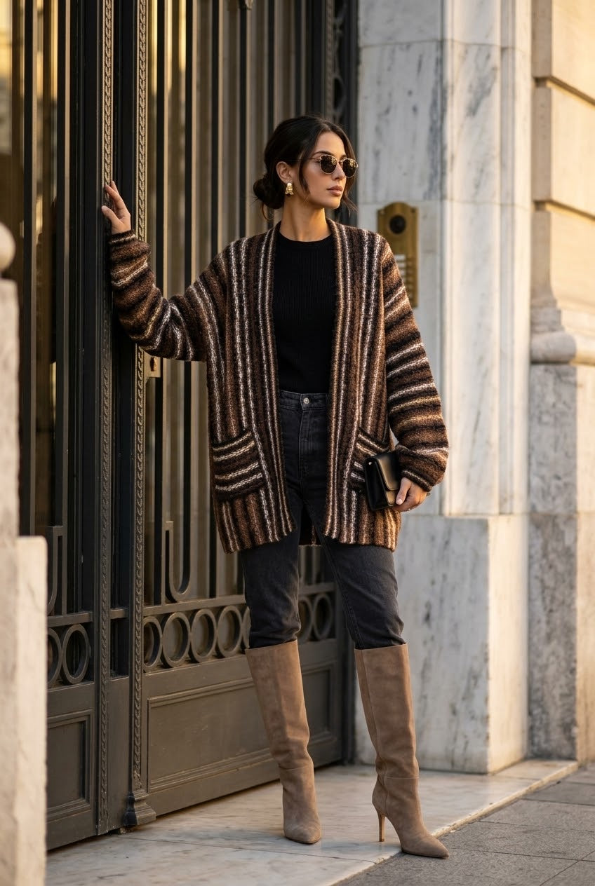 Gilet mi long multicolore choco 6015