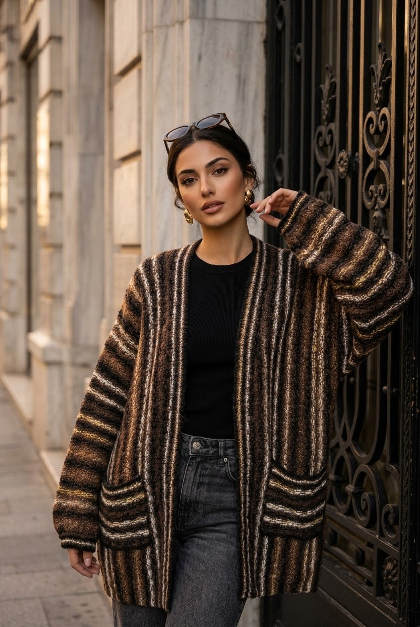 Gilet mi long multicolore choco 6015
