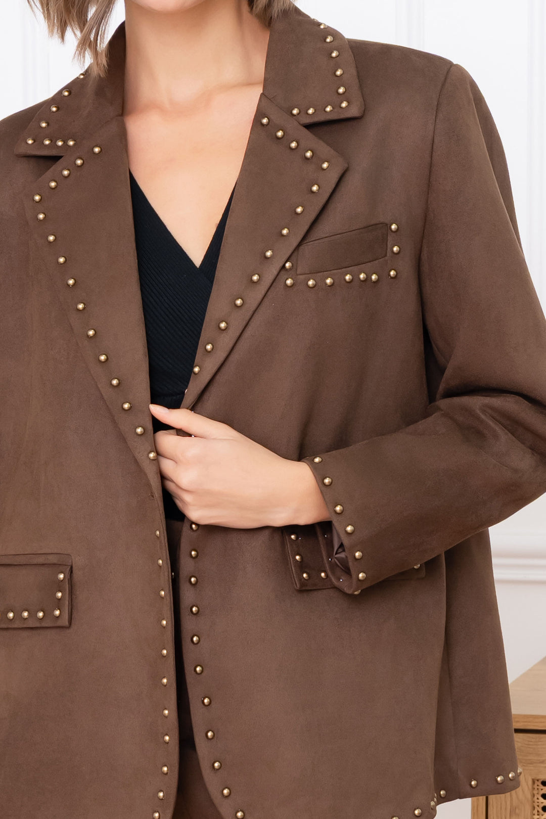 Blazer effet daim cloutés choco 66686