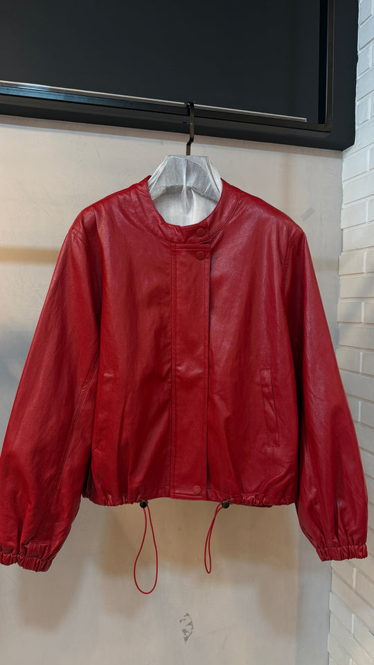 Veste bomber similicuir rouge 7121