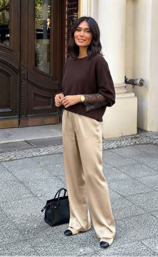 Pull manches dentelle Choco 2041