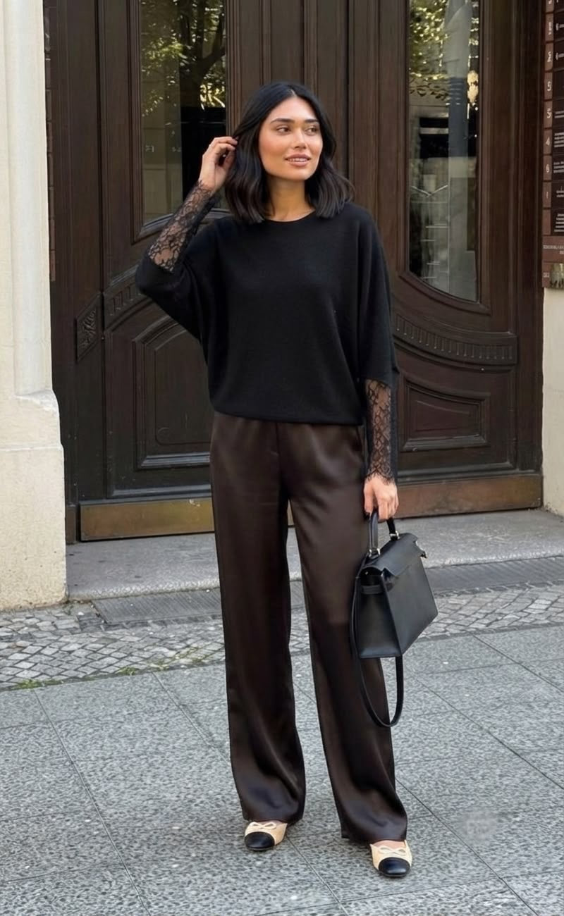 Pull manches dentelle Noir 2041