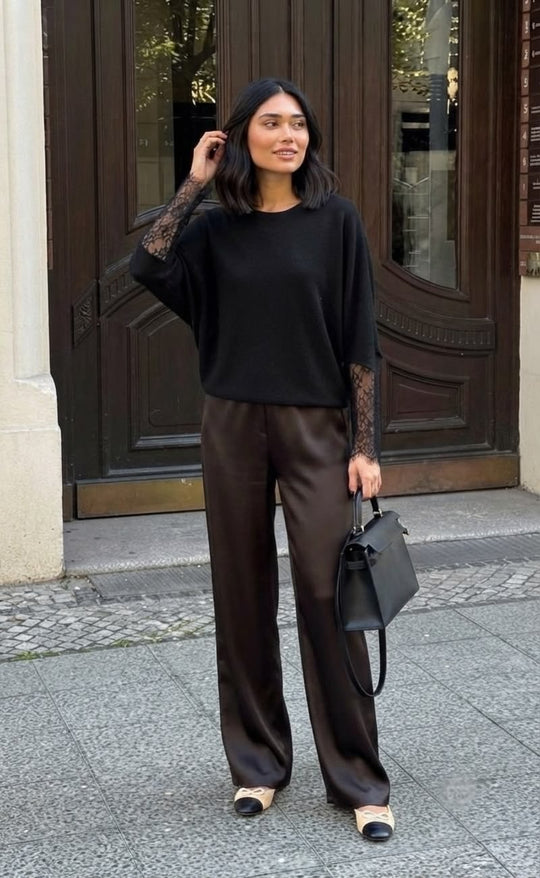 Pull manches dentelle Noir 2041