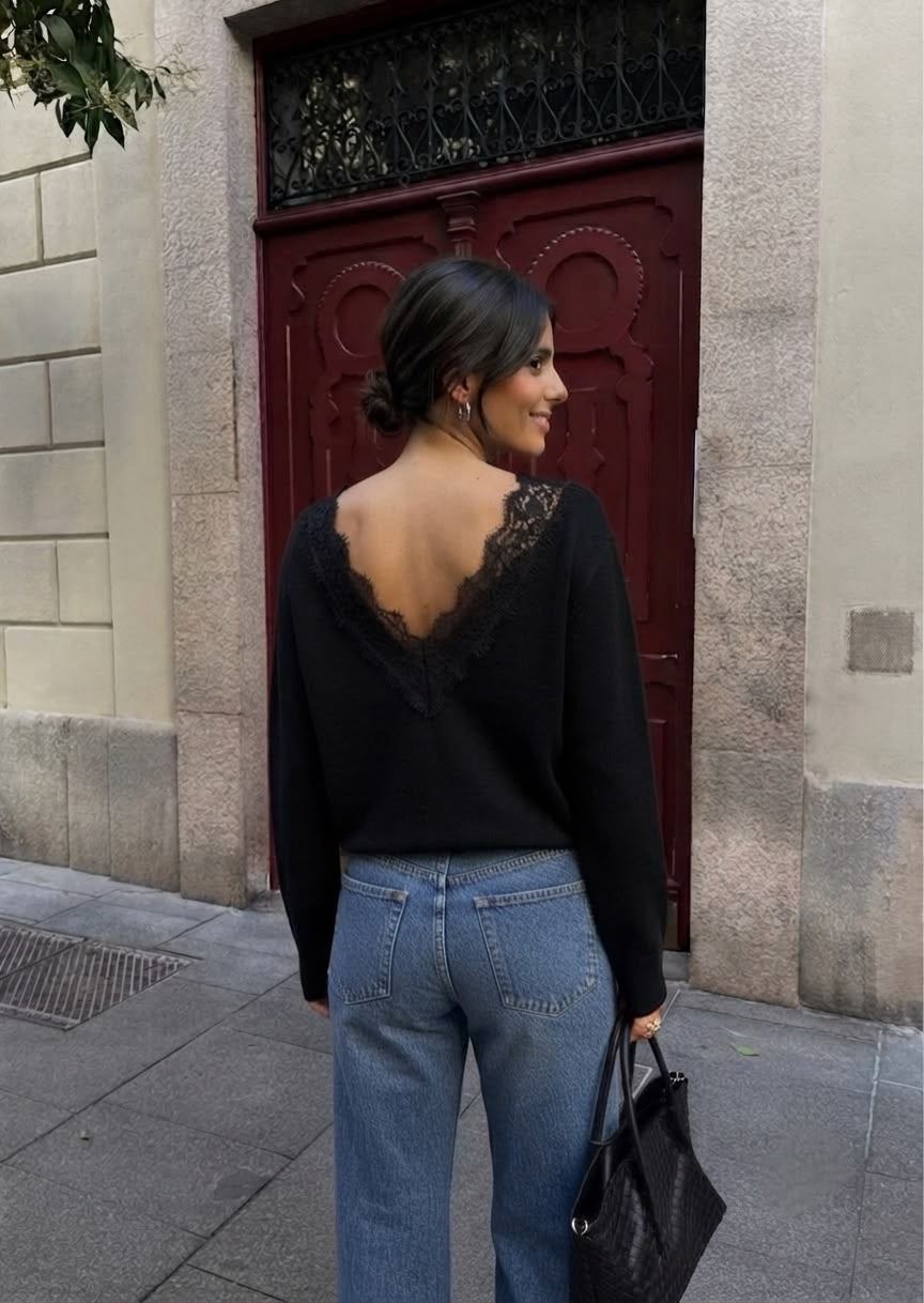 Pull dos dentelle noir 2043