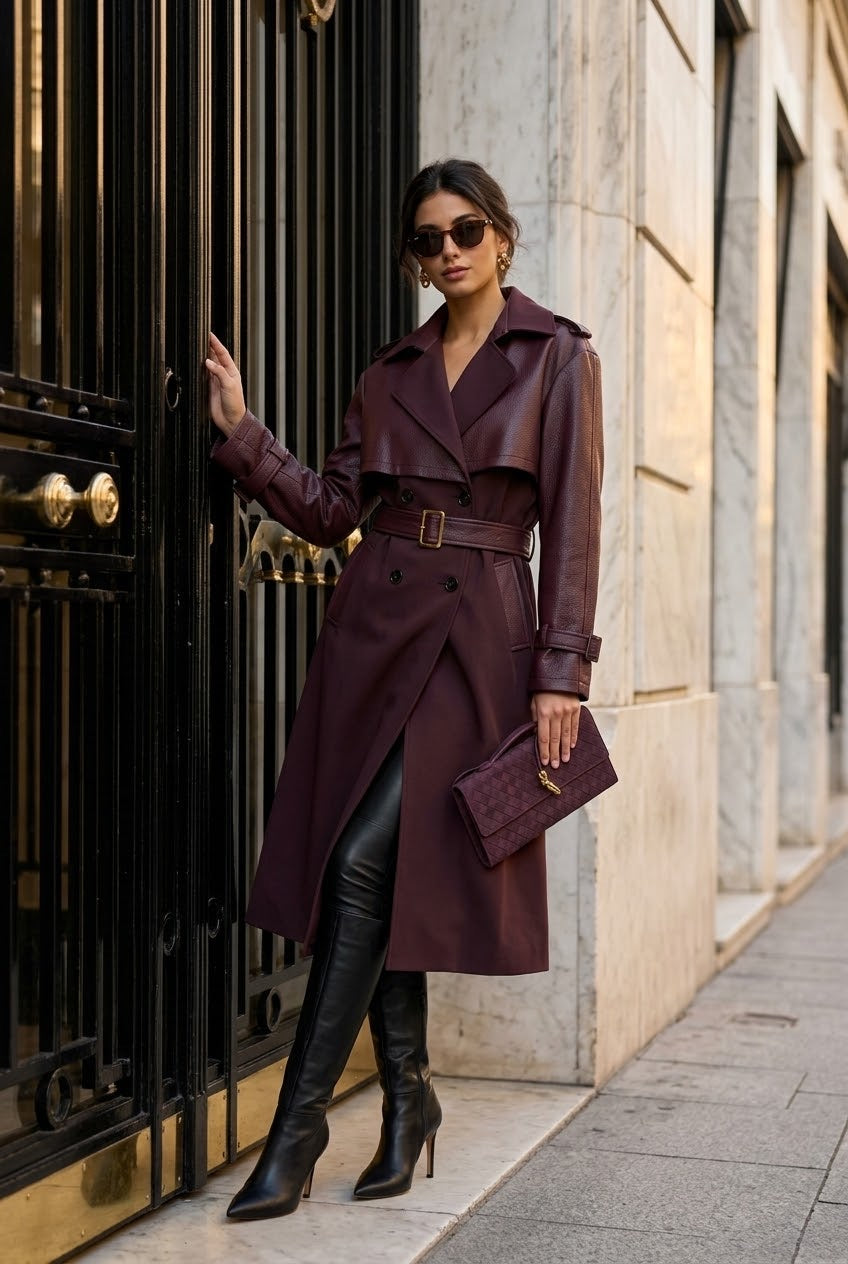 Trench bi-matière Bordeaux 9901