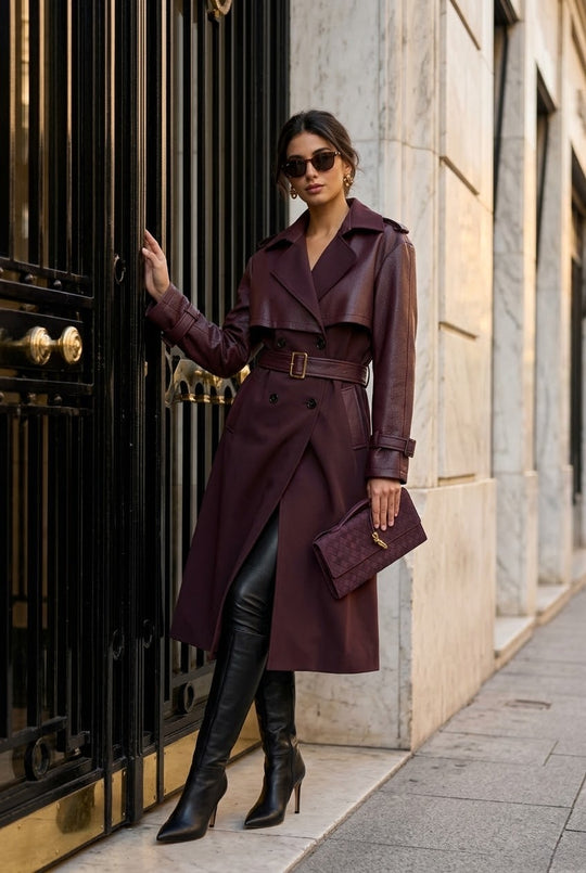 Trench bi-matière Bordeaux 9901