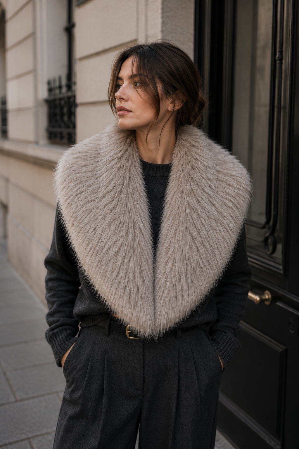 Col fourrure amovible Beige