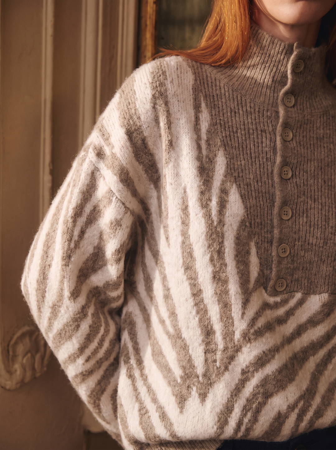 Pull zèbre camel/beige B2034