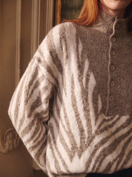 Pull zèbre camel/beige B2034