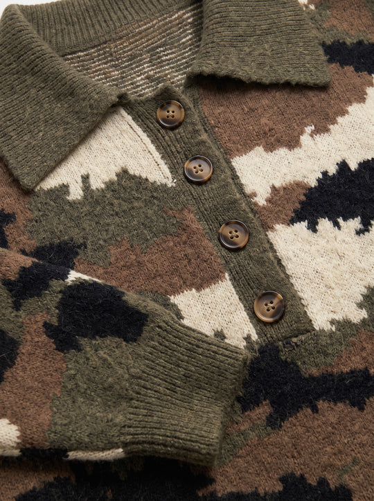 Pull camouflage col boutonné 2806