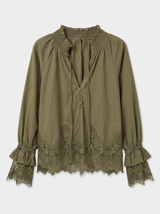 Blouse manches dentelles Vert H3052