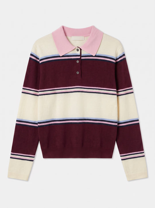 Pull rayure bordeaux/rose 2837