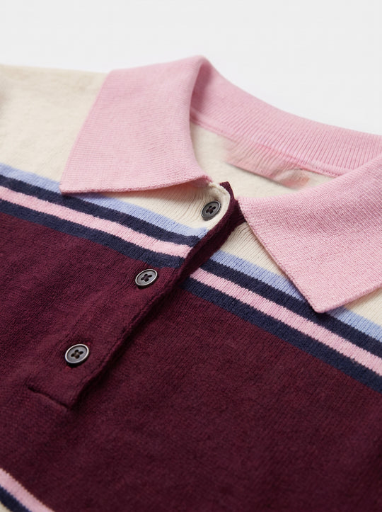 Pull rayure bordeaux/rose 2837