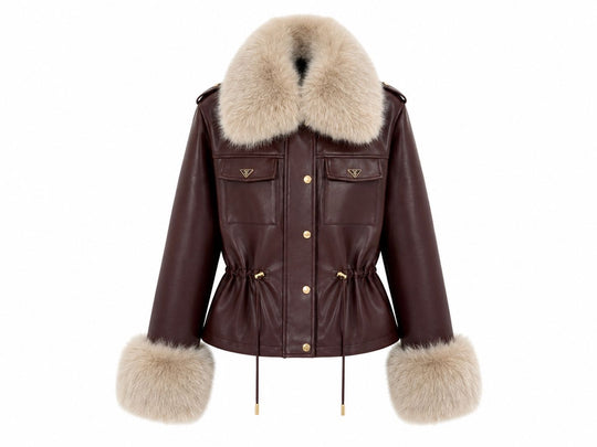 Veste similicuir bordeaux avec fourrure beige  202311