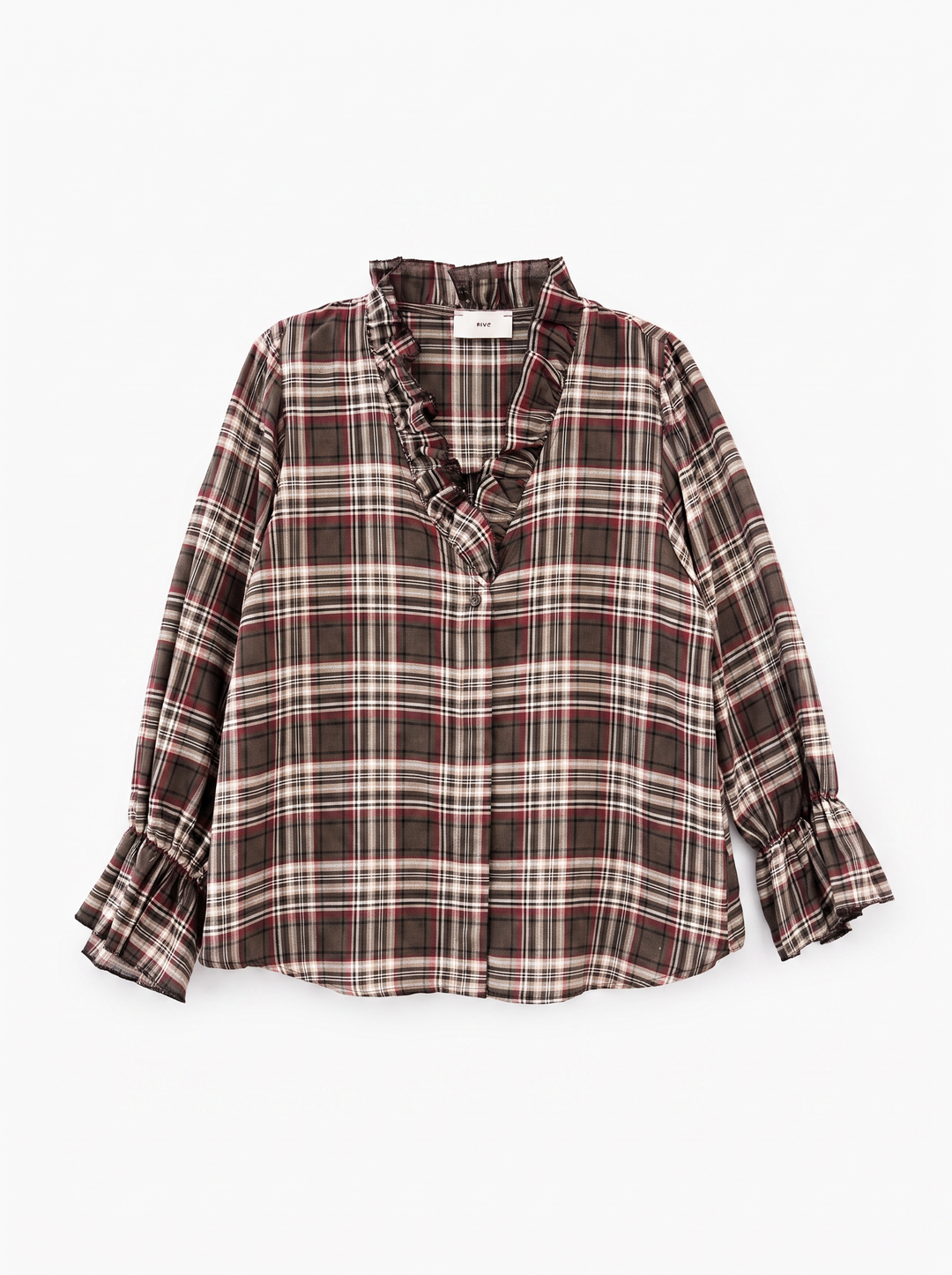 Blouse froufrou carreaux choco/bordeaux C33779/2