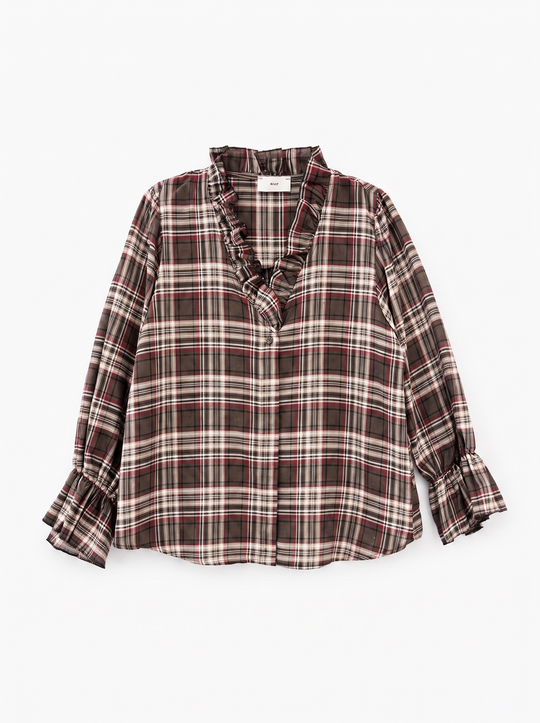 Blouse froufrou carreaux choco/bordeaux C33779/2