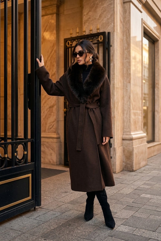 MANTEAU LAINE COL FAUSSE FOURRURE 017