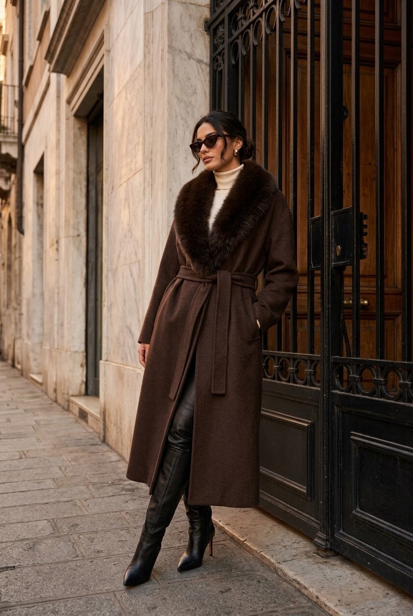 MANTEAU LAINE COL FAUSSE FOURRURE 017