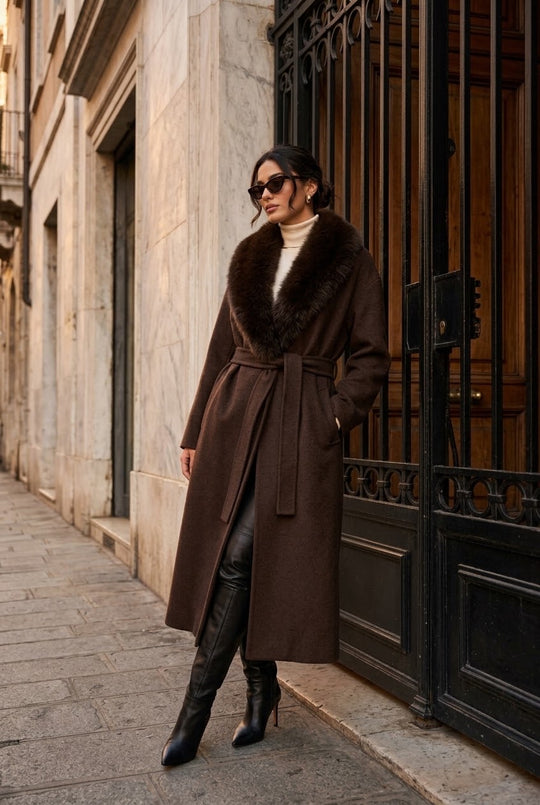 MANTEAU LAINE COL FAUSSE FOURRURE 017