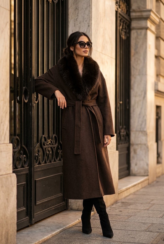 MANTEAU LAINE COL FAUSSE FOURRURE 017