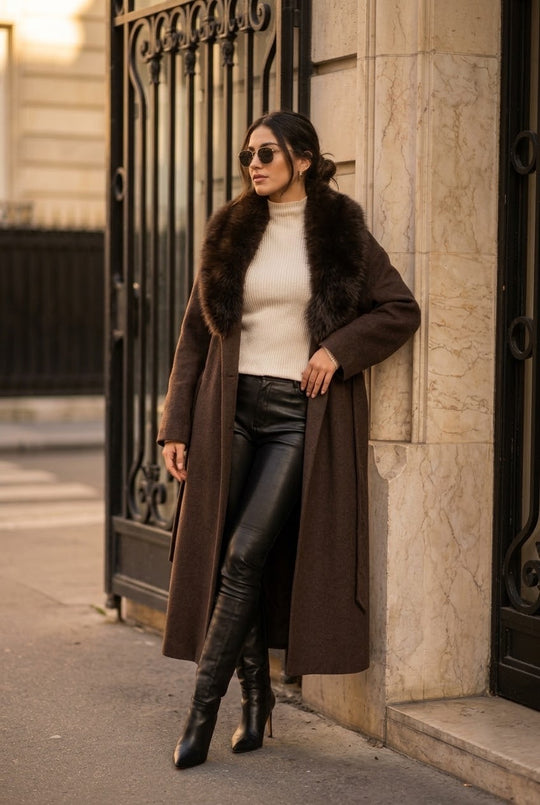 MANTEAU LAINE COL FAUSSE FOURRURE 017