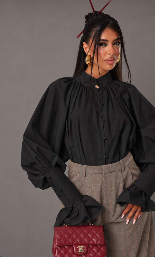 Blouse manches bouffante H15170 Noir