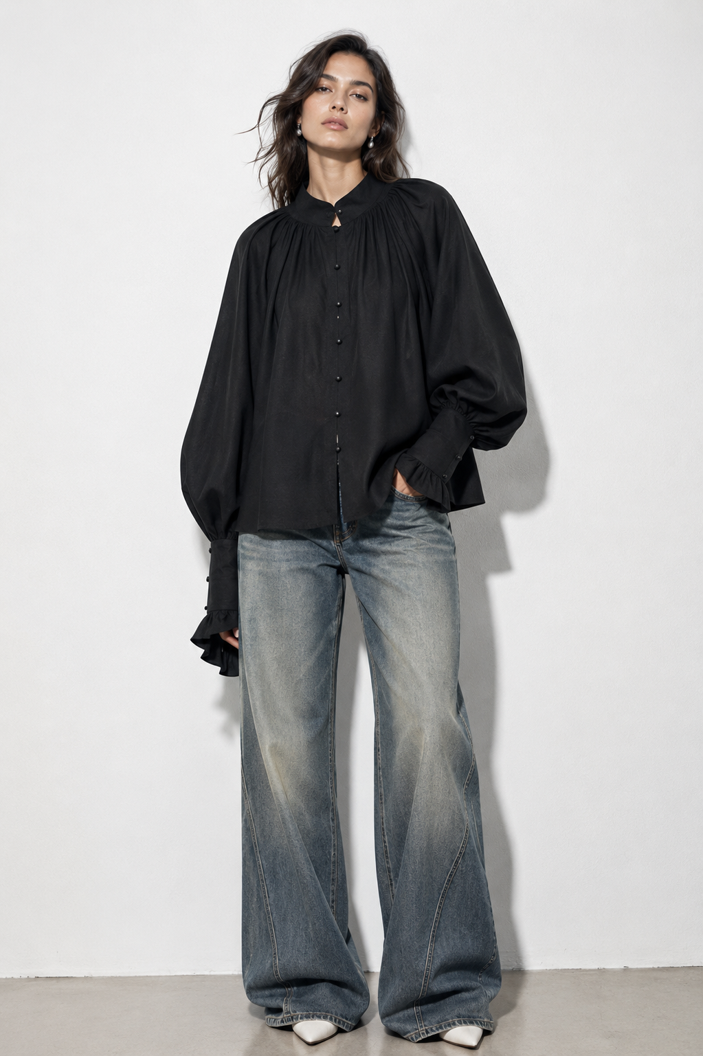 Blouse manches bouffante H15170 Noir