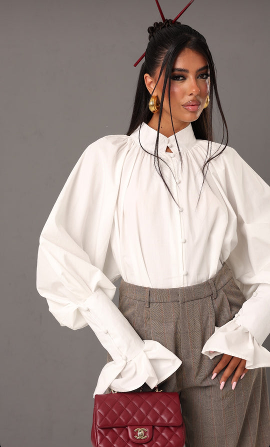 Blouse manches bouffante H15170 Blanc