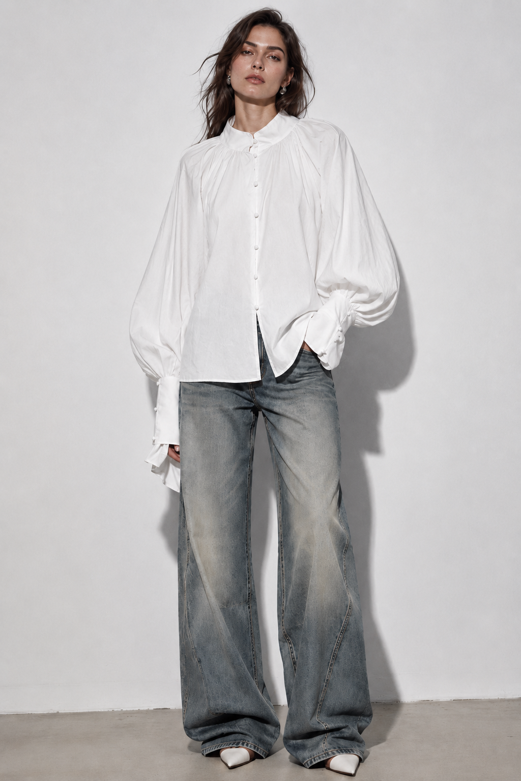 Blouse manches bouffante H15170 Blanc