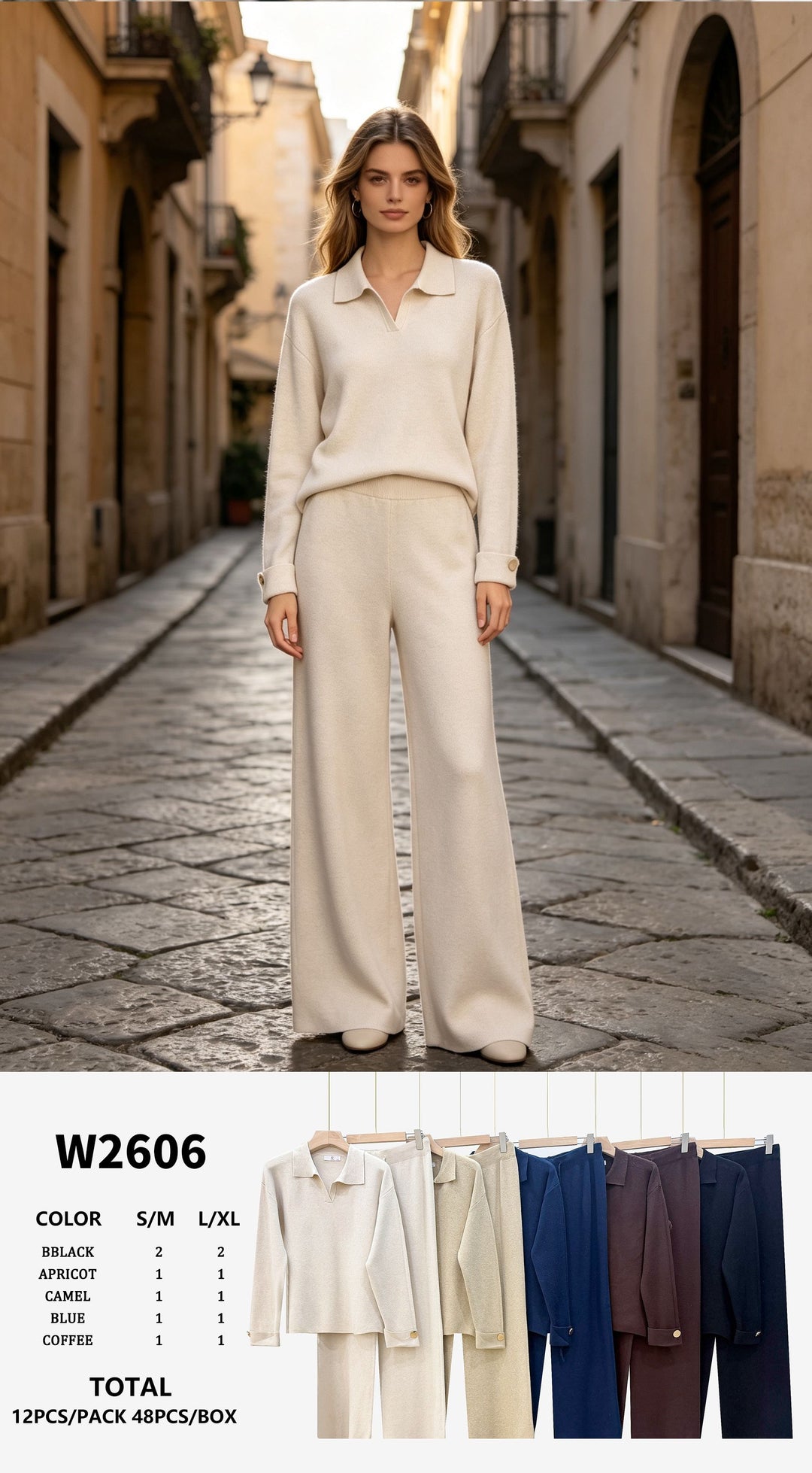 Ensemble pull col polo + pantalon W2606