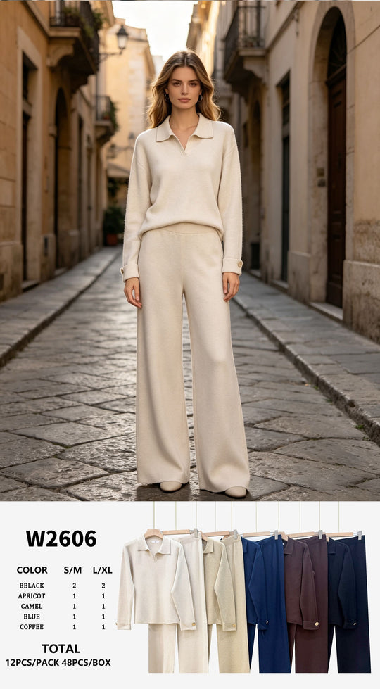 Ensemble pull col polo + pantalon W2606