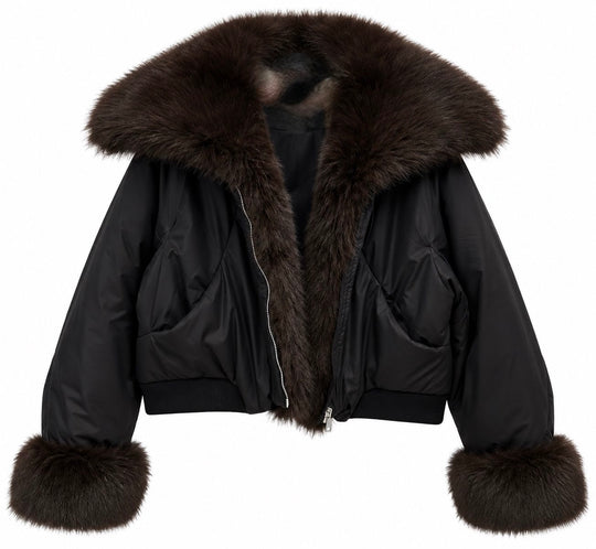 Veste doudoune Noir fourrure choco HA62005