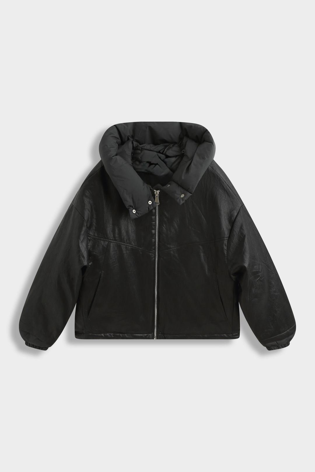 Veste doudoune similicuir capuche Noir 7655