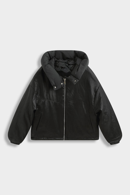 Veste doudoune similicuir capuche Noir 7655