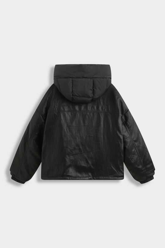 Veste doudoune similicuir capuche Noir 7655